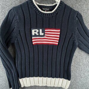 Ralph Lauren Polo Jeans Women Medium Cotton Blue Flag Sweater Pullover Knit